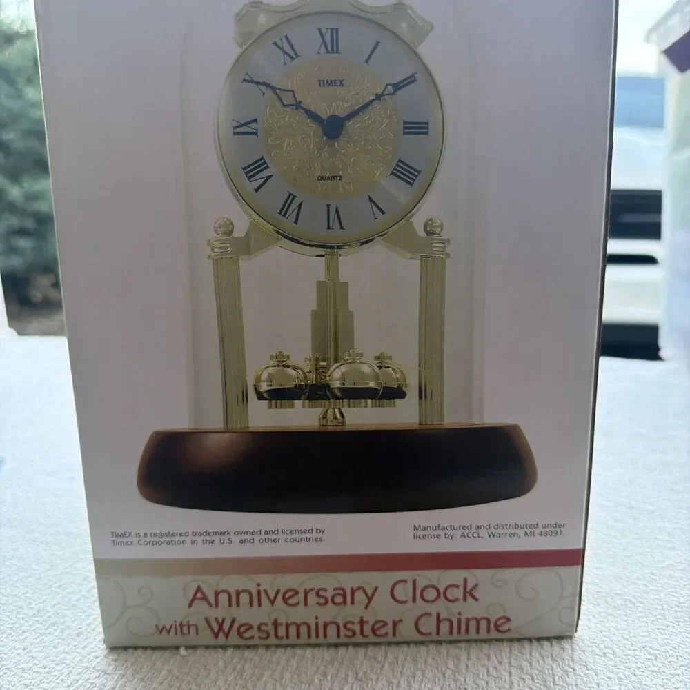 Timex Anniversary Clock Westminster Chime Glass Dome Pendulum New Open Box